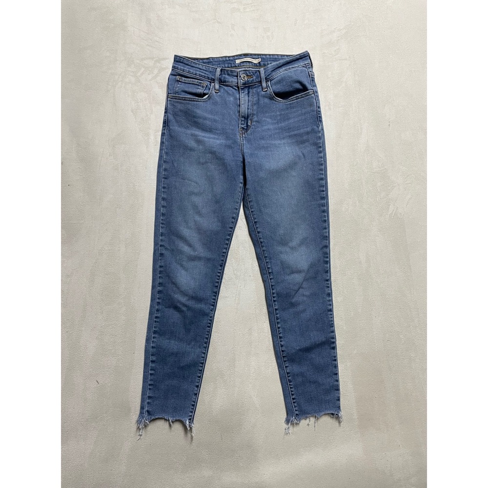 Levis 721 High Rise Skinny Jeans Blue Raw Hem 27 Stretch Denim Womens